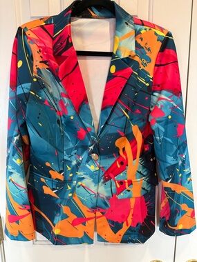 Abstract Splash Print NWOT Women's Blazer Jacket - Blue/Pink/Orange